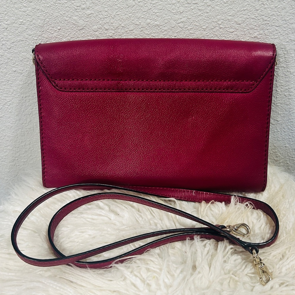 Kate Spade Burgundy Leather Chain-Trim Satchel Crossbody Bag - Picture 5 of 8